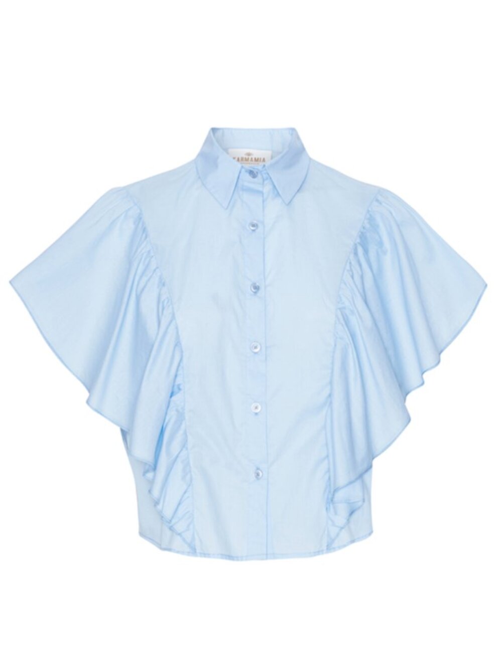 Karmamia Salma Sky Blue Poplin Ruffle Shirt Blouse NWT Size Small